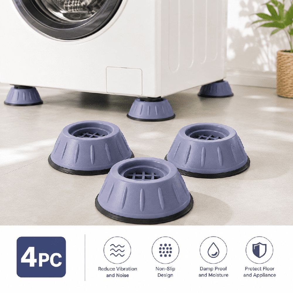 4-Piece Washing Machine Foot Mat Shockproof Anti-Slip Vibration Damper Universal Raised Rubber Pads for Refrigerator Base Moisture-Proof Appliance Support Leveler Set