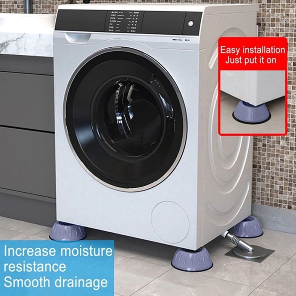 4-Piece Washing Machine Foot Mat Shockproof Anti-Slip Vibration Damper Universal Raised Rubber Pads for Refrigerator Base Moisture-Proof Appliance Support Leveler Set