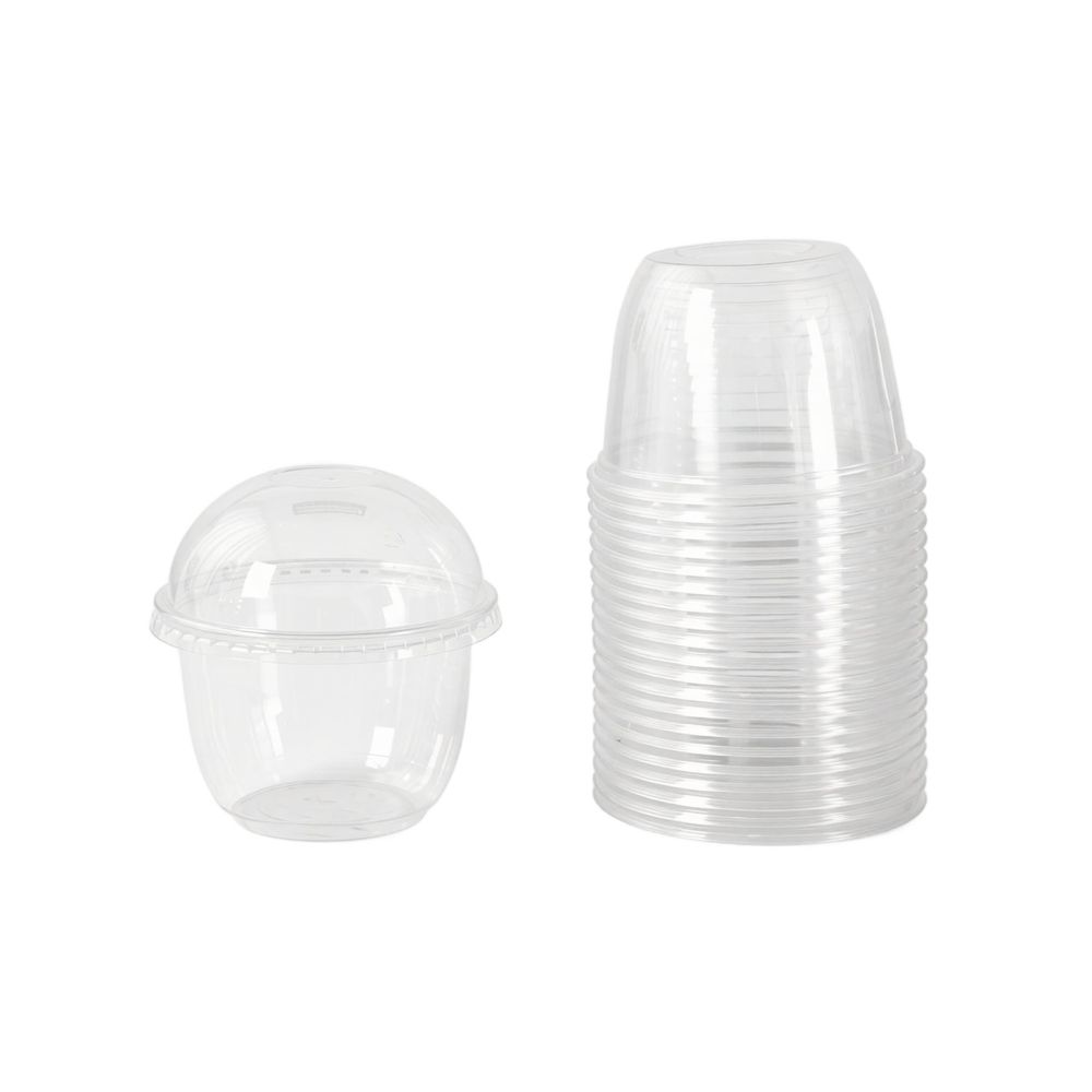 100 Pack Disposable Plastic Cups with Dome Cross Lids 8.45 Ounce Clear Round Fruit Containers for Milkshakes Yogurt Parfaits and Fruit Salads Dessert Serving Set