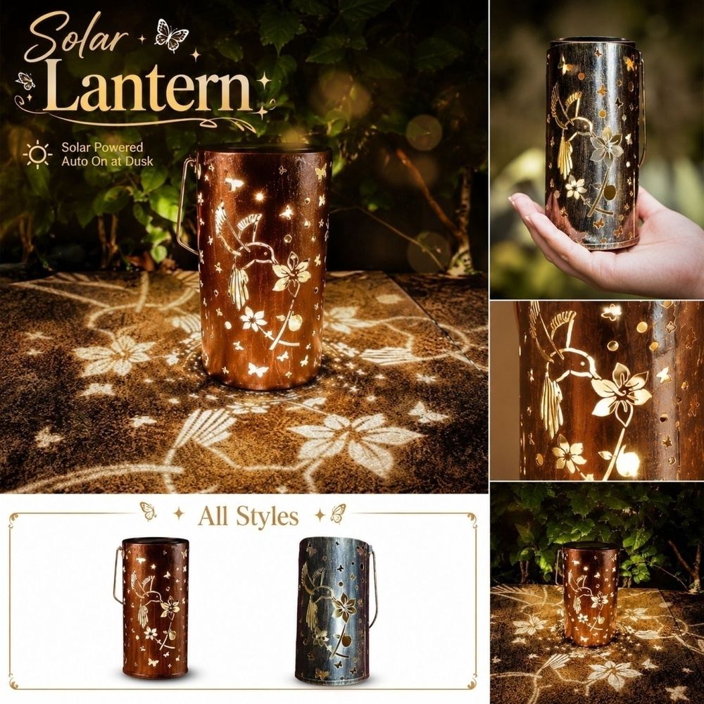 Solar Lantern Outdoor Hanging Metal Garden Light, 7.1x3.9x3.9 Inches Weather-Resistant Decorative Tabletop Lamp with Automatic Dusk to Dawn Sensor for Patio Yard Path Walkway Decor yellow