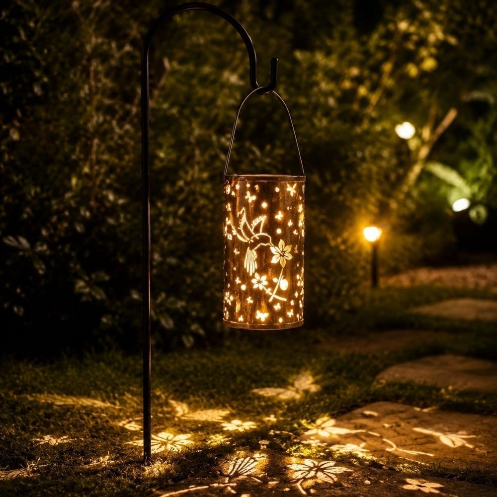 Solar Lantern Outdoor Hanging Metal Garden Light, 7.1x3.9x3.9 Inches Weather-Resistant Decorative Tabletop Lamp with Automatic Dusk to Dawn Sensor for Patio Yard Path Walkway Decor yellow