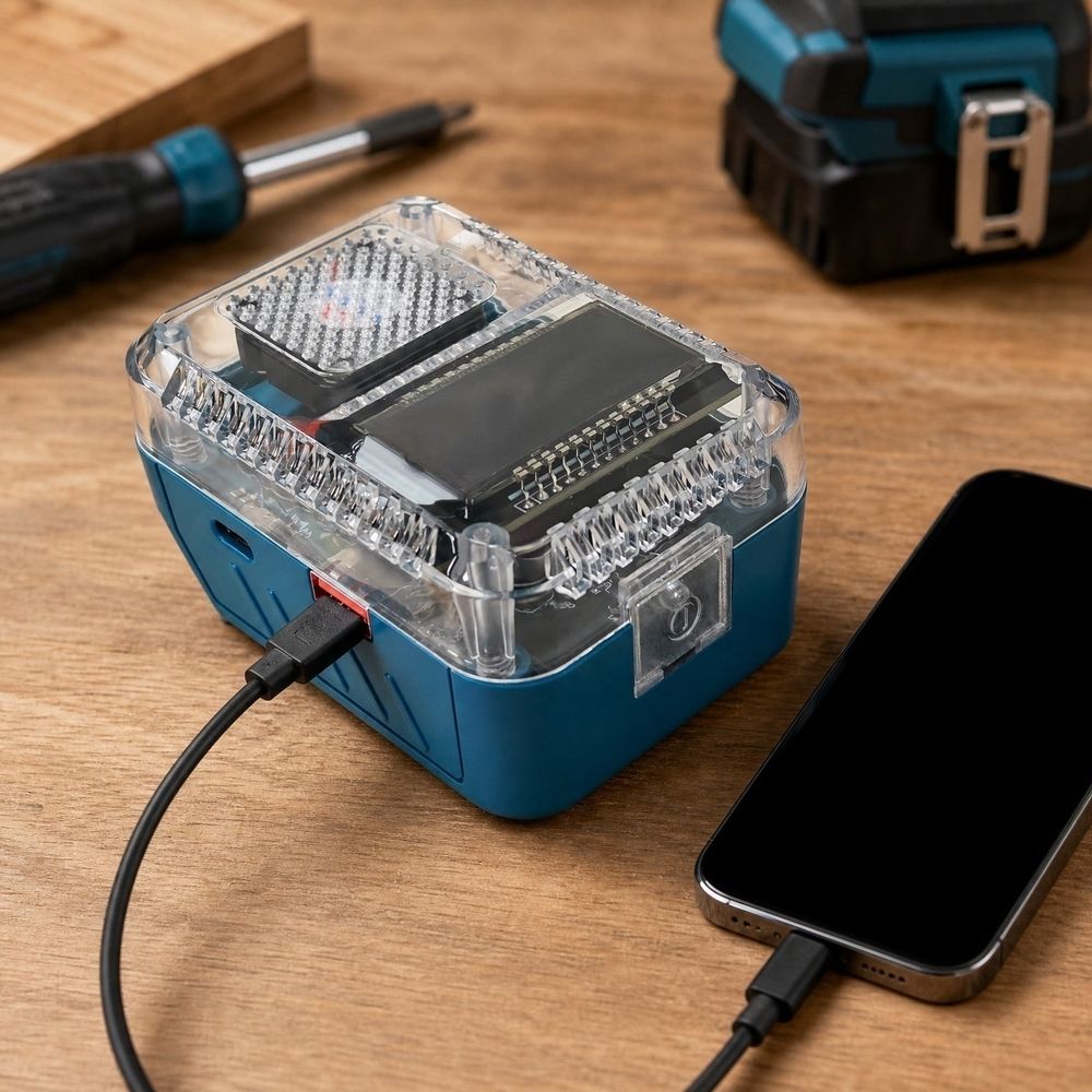 140W PD3.1 Bidirectional Type-C Battery Charger Adapter LED Digital Display ABS Shell for 20V 28V Lithium Power Tool Batteries Fast Charging and Mobile Power Bank Function