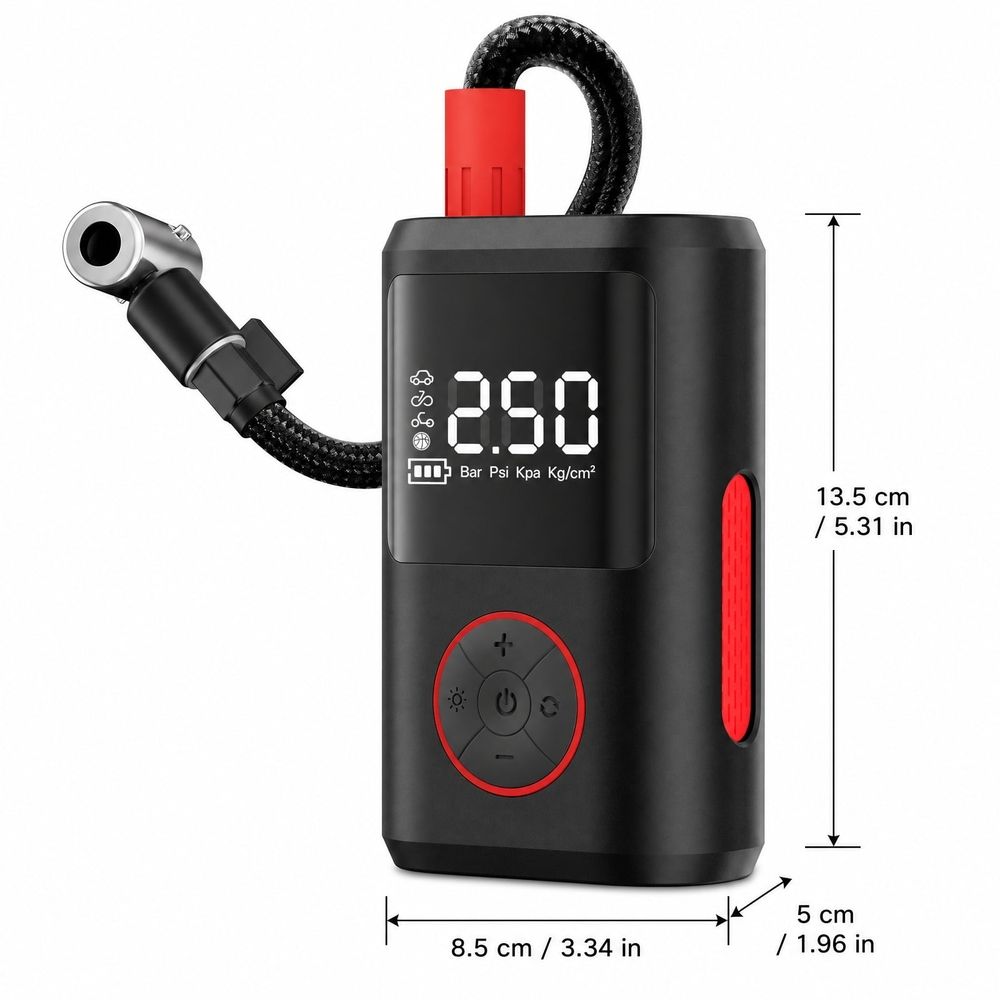 Portable Tire Inflator Air Compressor for Car Tires Wired DC 12V Power Plug-in Handheld Air Pump with Digital Pressure Gauge and Auto Shut-off LED Light for Car Sedan SUV