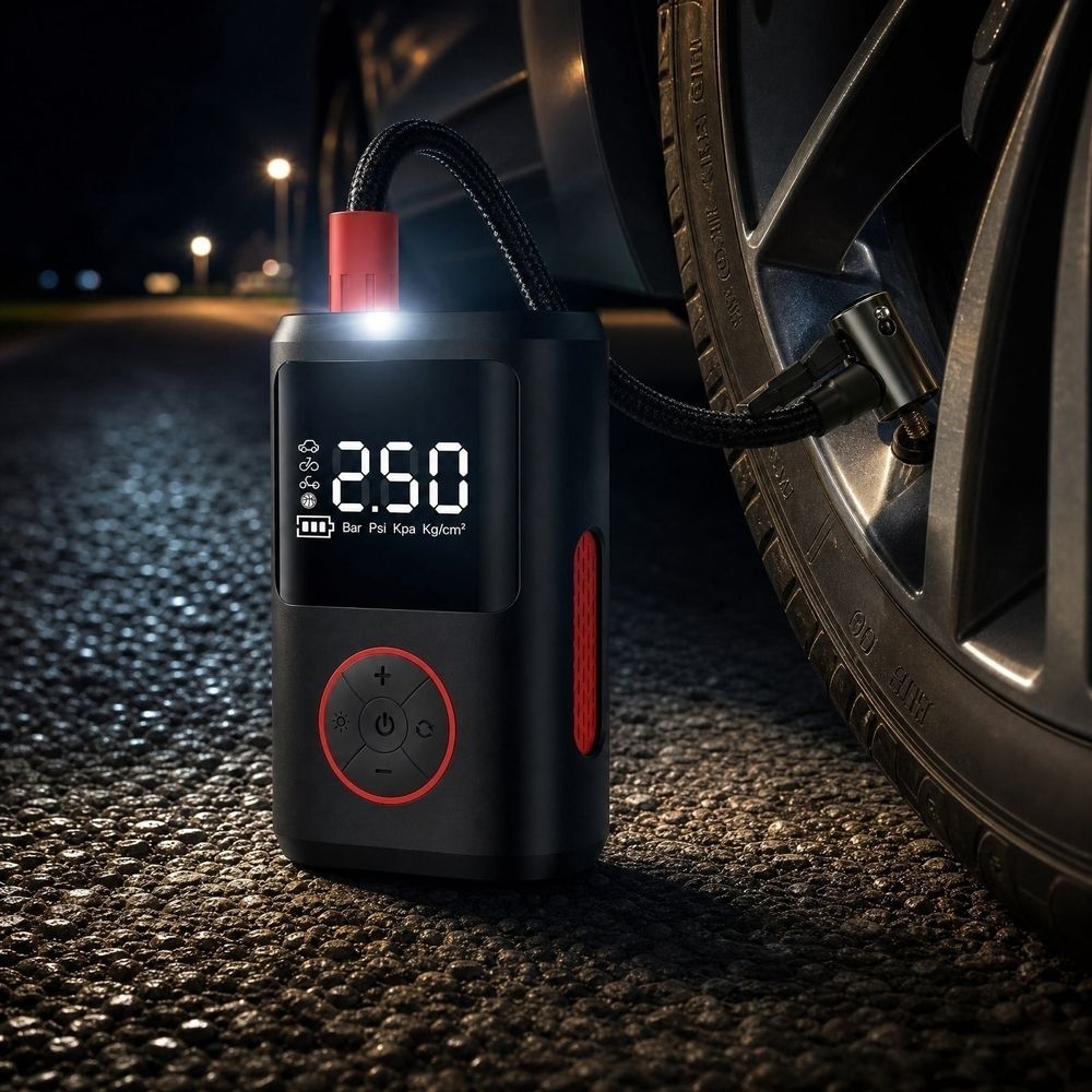 Portable Tire Inflator Air Compressor for Car Tires Wired DC 12V Power Plug-in Handheld Air Pump with Digital Pressure Gauge and Auto Shut-off LED Light for Car Sedan SUV