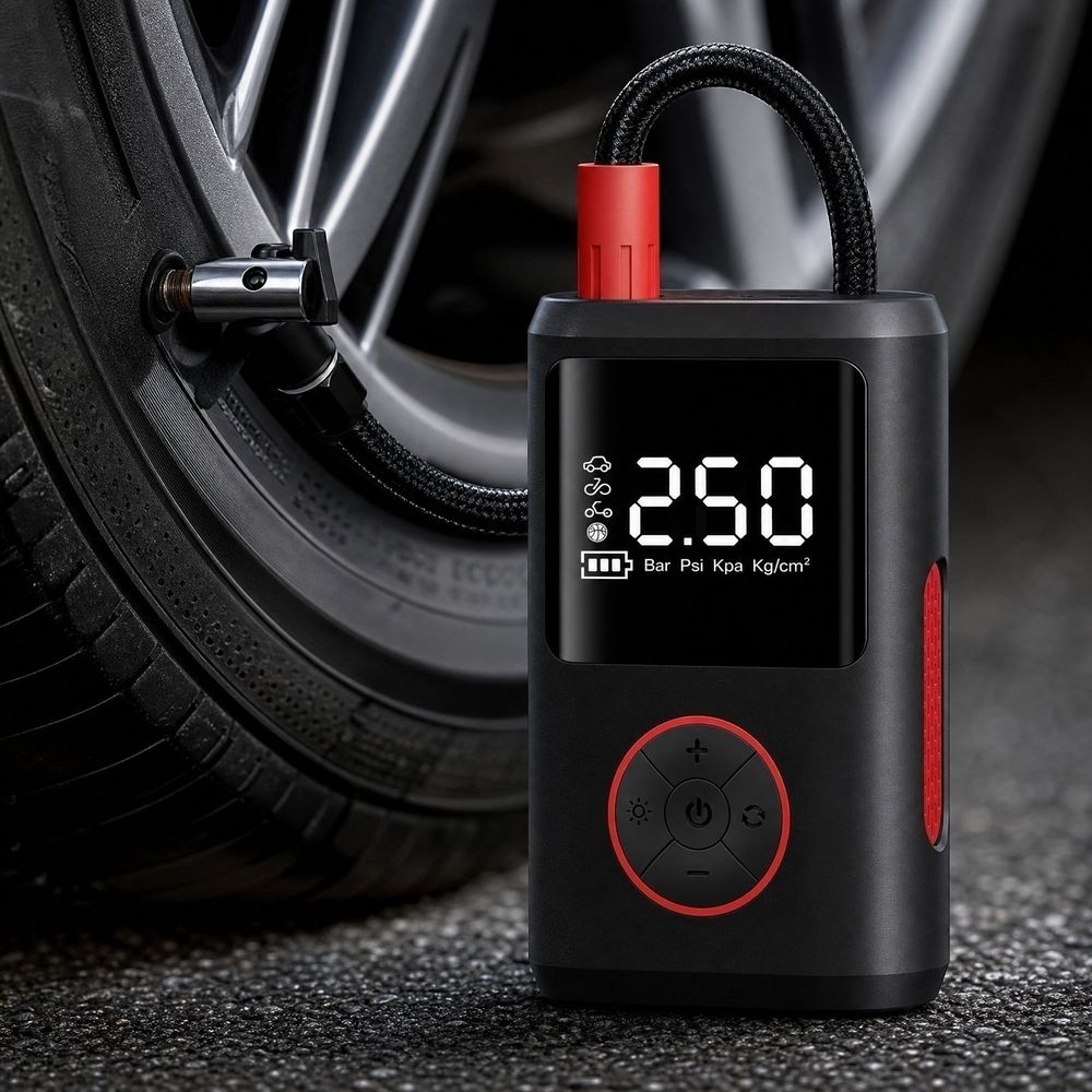 Portable Tire Inflator Air Compressor for Car Tires Wired DC 12V Power Plug-in Handheld Air Pump with Digital Pressure Gauge and Auto Shut-off LED Light for Car Sedan SUV