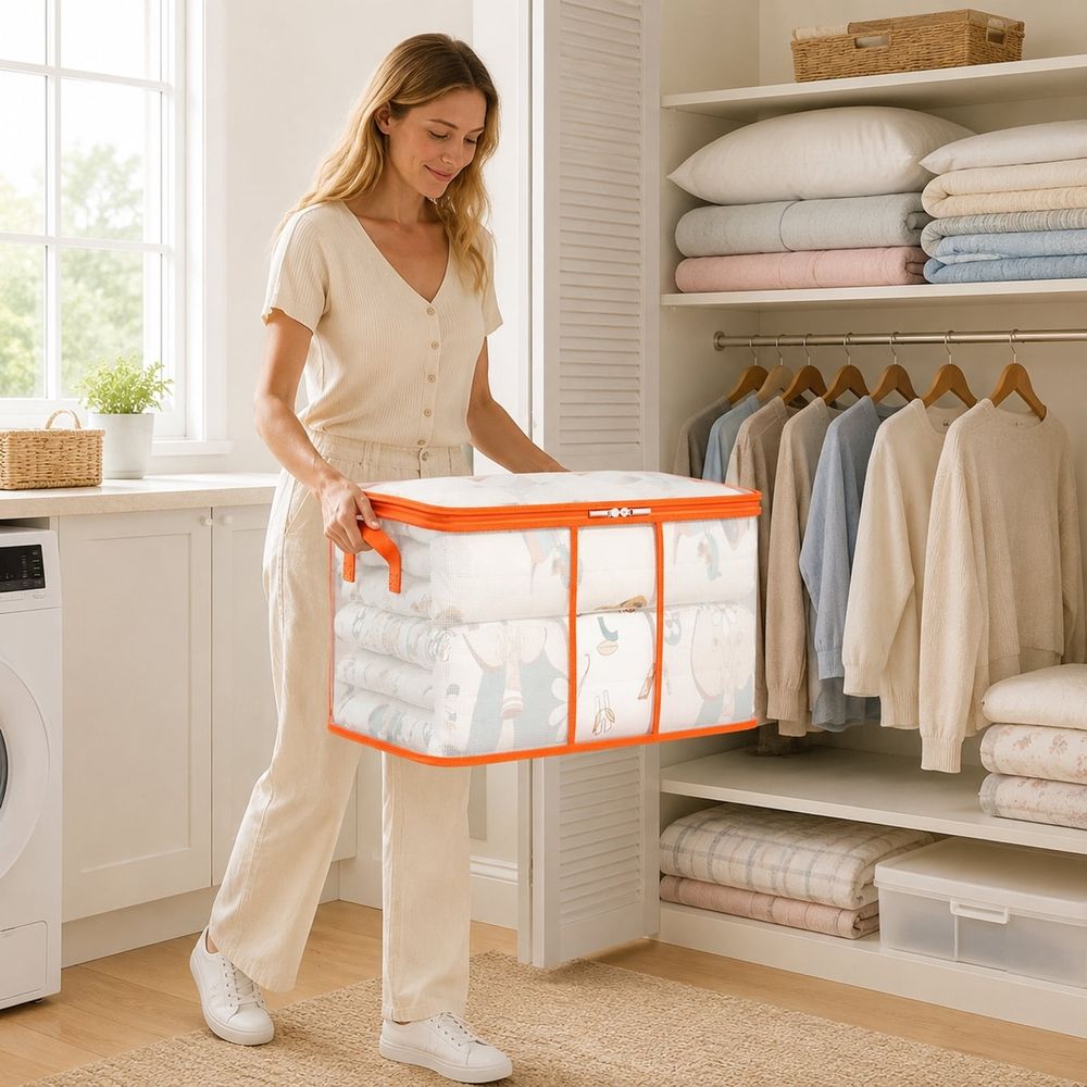 Nylon Mesh Transparent Quilt Storage Bag Large Capacity Moving Packing Organizer with Handles 17.3x13.4x9.8in See-Through Breathable Bin for Blankets Clothing Pillows