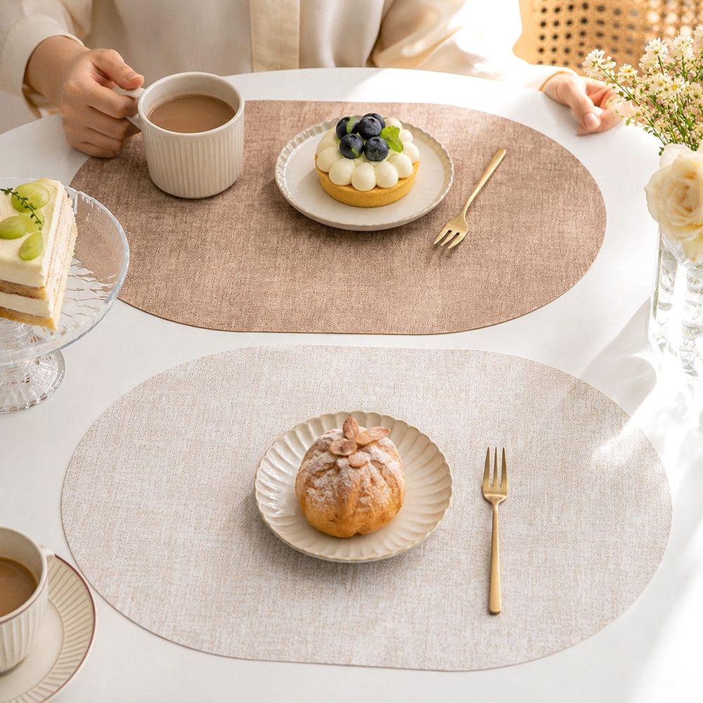 Textured Faux Leather Table Placemats 4 Pack Waterproof Heat Resistant Reversible Oil-Proof Dining Mats 2mm Thick 11.8x17 Inch Home Dining Room Kitchen Protection Decor Brown
