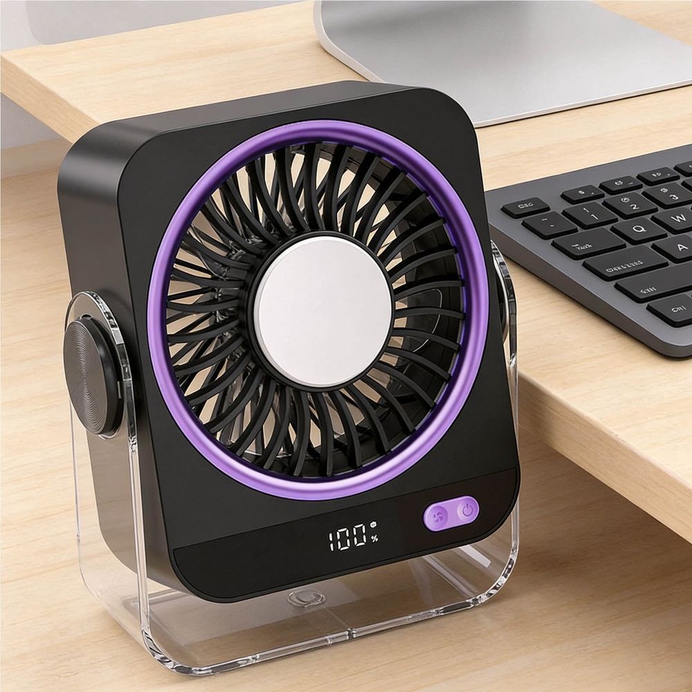 Rechargeable USB Desk Fan, 5 Speed Quiet Portable Fan with Digital Display, 180° Tilt Airflow, Ideal for Bedroom, Office, Travel, Camping, Perfect for Professionals and Homebodies