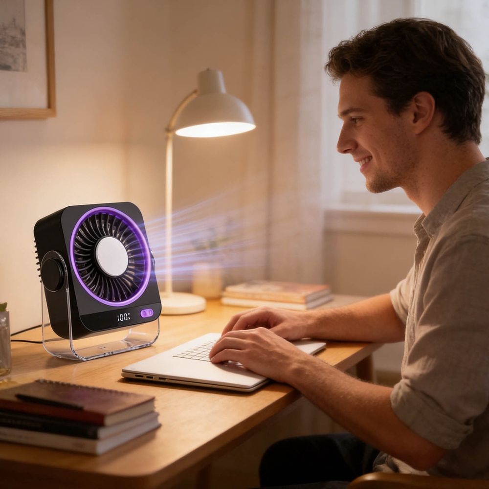 Rechargeable USB Desk Fan, 5 Speed Quiet Portable Fan with Digital Display, 180° Tilt Airflow, Ideal for Bedroom, Office, Travel, Camping, Perfect for Professionals and Homebodies