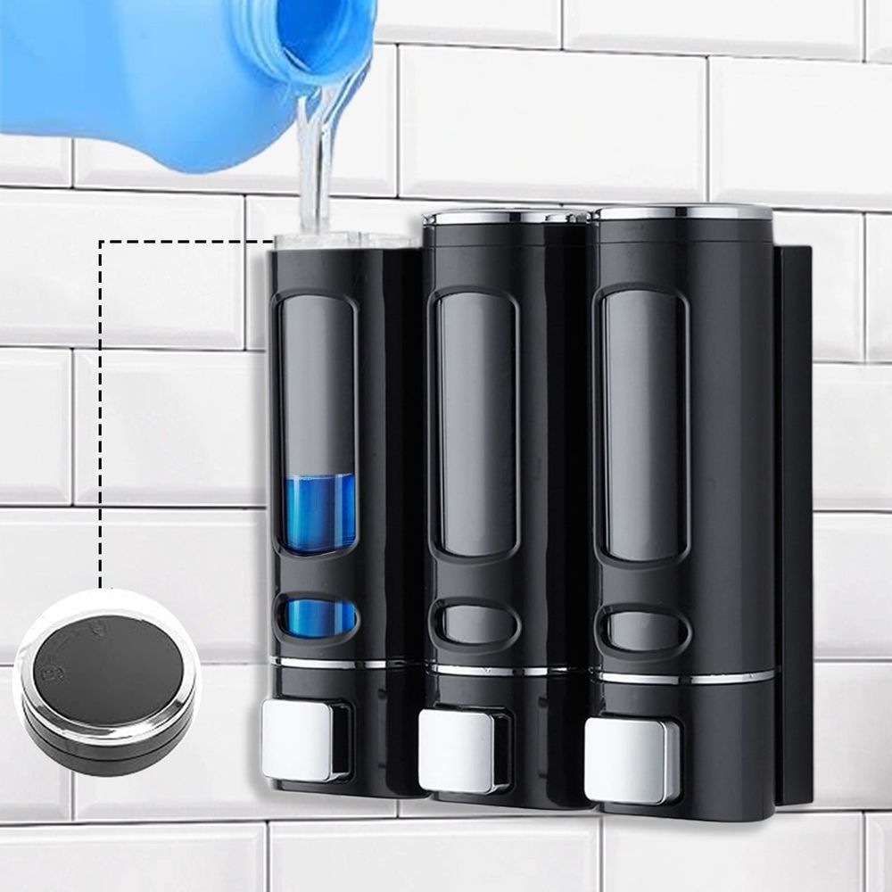 3 Chamber Shower Soap Dispenser Liquid Soap Dispenser Wall Mounted for Shampoo Conditioner Body Wash Kitchen Bathroom Hotel