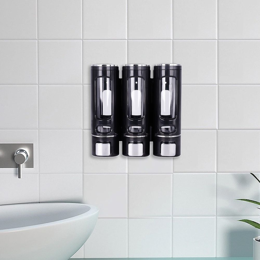 3 Chamber Shower Soap Dispenser Liquid Soap Dispenser Wall Mounted for Shampoo Conditioner Body Wash Kitchen Bathroom Hotel