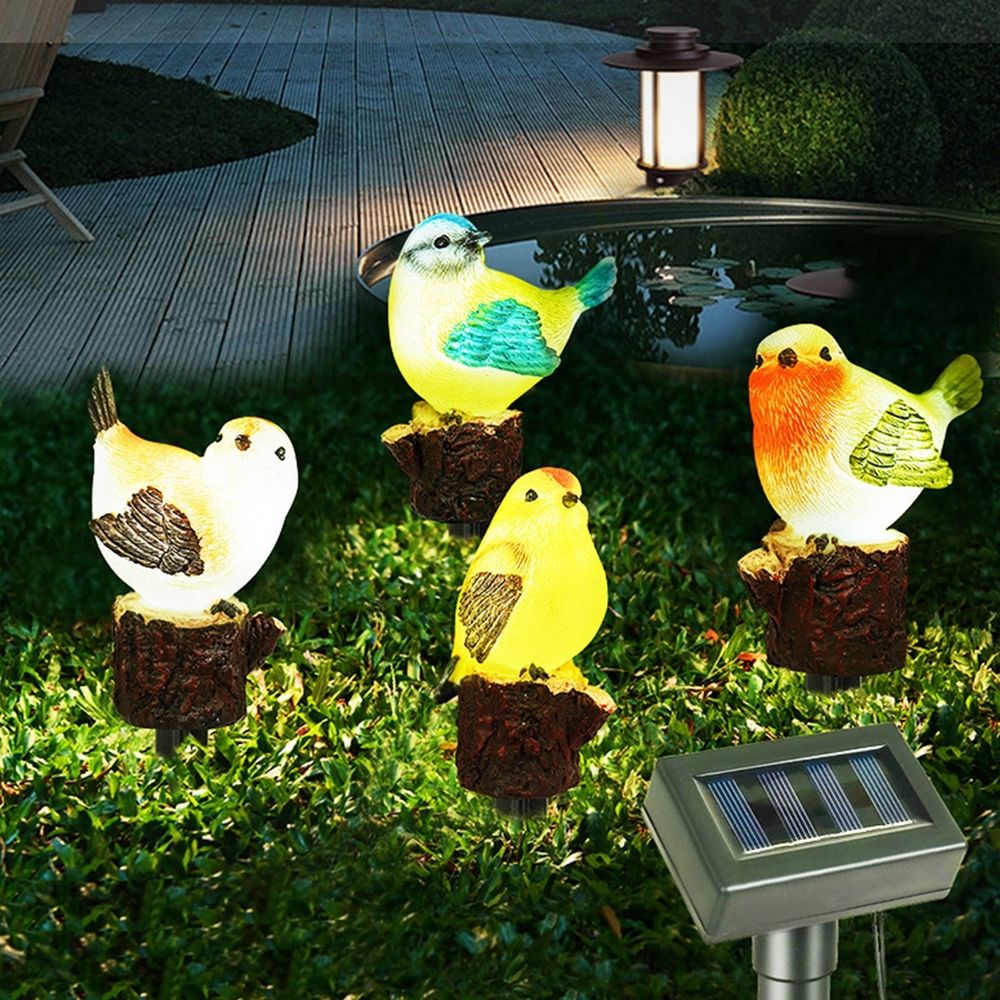 Solar Bird Garden Lights, 4 Head Resin Statues, Waterproof Outdoor Decor, Warm White Night Lighting, Perfect for Patios, Yards, and Balconies, Ideal for Homeowners