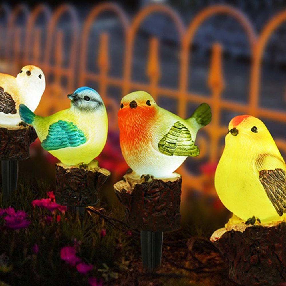Solar Bird Garden Lights, 4 Head Resin Statues, Waterproof Outdoor Decor, Warm White Night Lighting, Perfect for Patios, Yards, and Balconies, Ideal for Homeowners