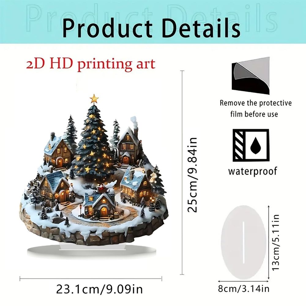 【Illuminated Christmas Tree, Snowy Village Scene】Holiday Acrylic Figurine Decor, Detailed Craftsmanship, Festive Centerpiece for Shelves Tabletop, Ideal for Home Decor Hosts