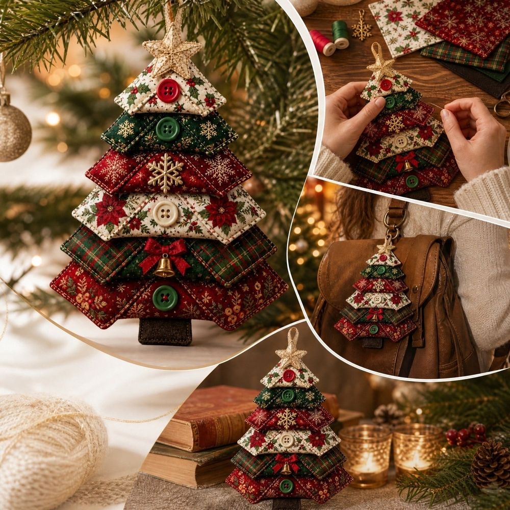 Layered Christmas Tree Ornament DIY Sewing Kit, Beginner Friendly Handmade Holiday Decoration, Soft Padded Fabric Craft, Festive Hanging Decor for Tree Backpack Home Display