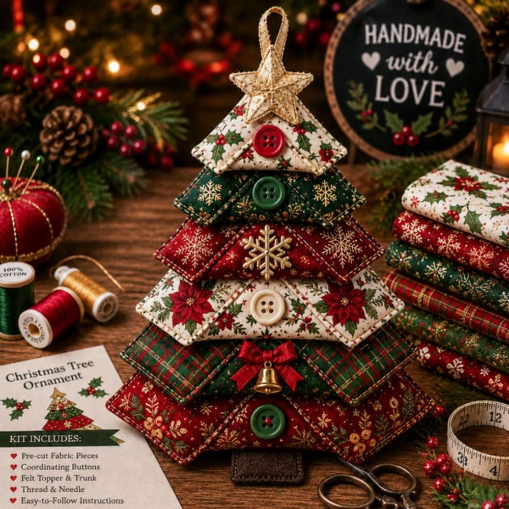 Layered Christmas Tree Ornament DIY Sewing Kit, Beginner Friendly Handmade Holiday Decoration, Soft Padded Fabric Craft, Festive Hanging Decor for Tree Backpack Home Display