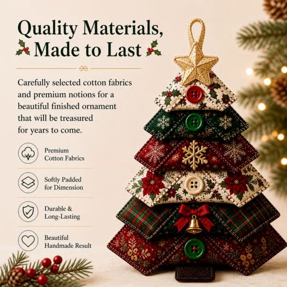 Layered Christmas Tree Ornament DIY Sewing Kit, Beginner Friendly Handmade Holiday Decoration, Soft Padded Fabric Craft, Festive Hanging Decor for Tree Backpack Home Display