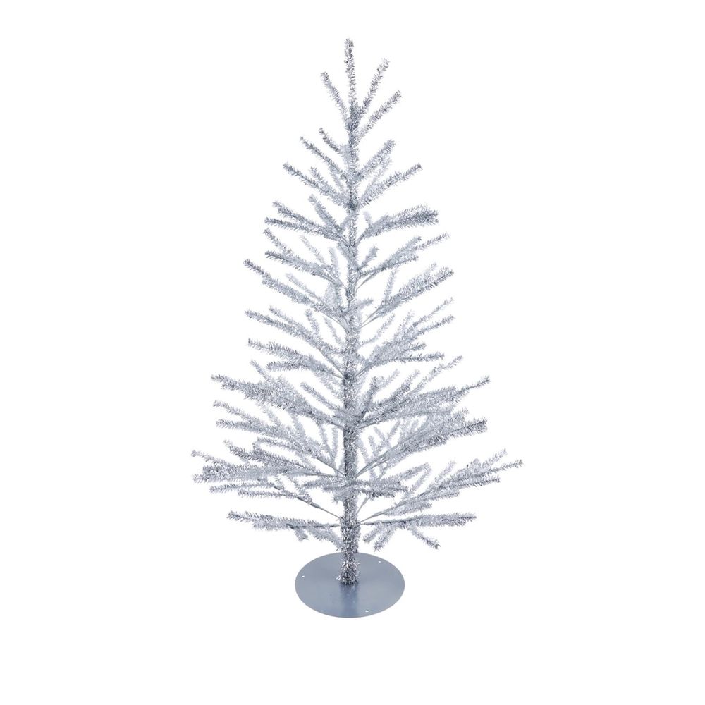 Shiny Metallic Mini Christmas Tree, Slim Pencil Artificial Tabletop Tree, Customizable Branches, Compact Reusable Holiday Decor, Ideal Mantel Window Shelf Display,Silver