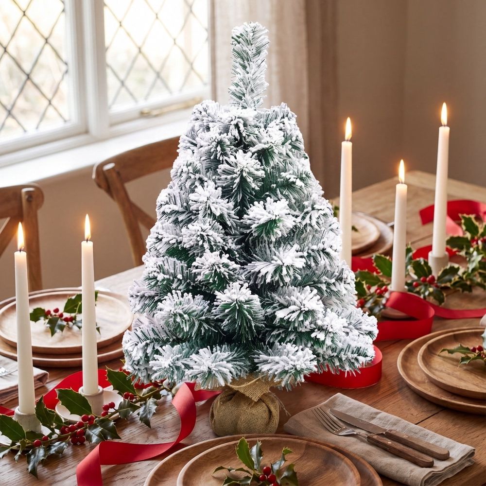 Realistic Mini Christmas Tree, Tabletop Holiday Decoration, Easy Assemble, Durable Reusable, Indoor Outdoor Festive Decor, Home Office Party Use,Green