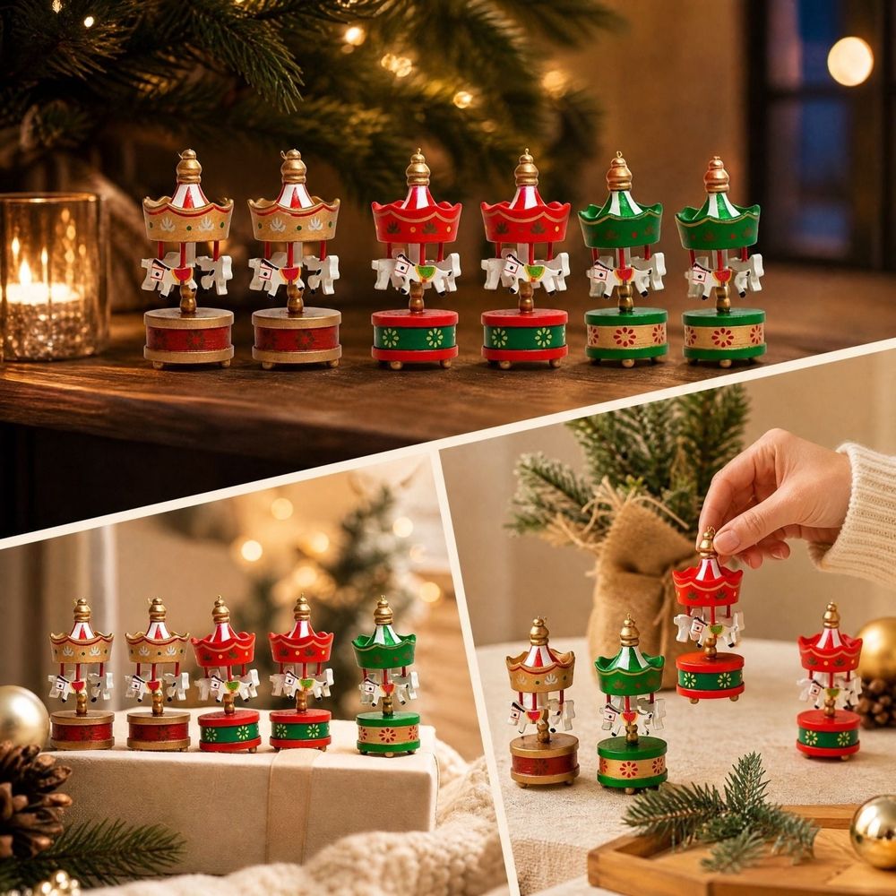 Elegant Mini Carousel Decorations, Hanging Ornaments, Easy Setup, Festive Holiday Accents, Christmas Tree Accessories, Home Party Styling,Red