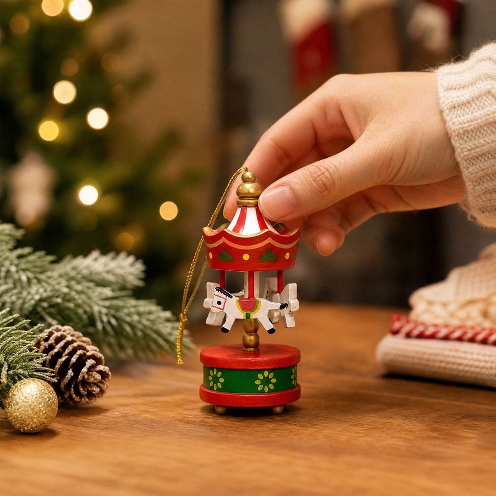 Elegant Mini Carousel Decorations, Hanging Ornaments, Easy Setup, Festive Holiday Accents, Christmas Tree Accessories, Home Party Styling,Red