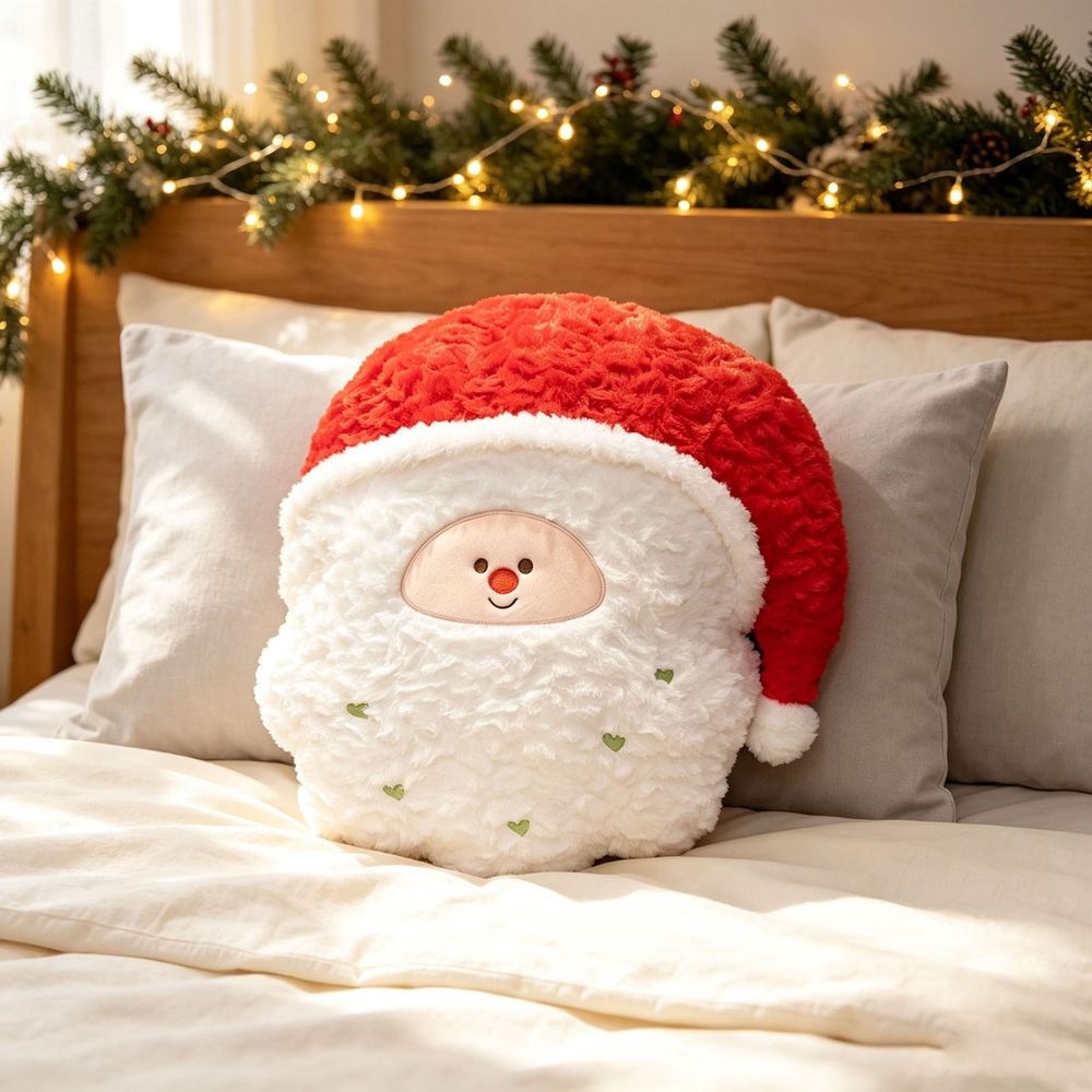 Festive Christmas Plush Throw Pillow, Soft Decorative Holiday Cushion, Featuring Santa Claus Snowflake Wreath Designs, Perfect for Cozy Living Room Sofa, Ideal Gift for Family