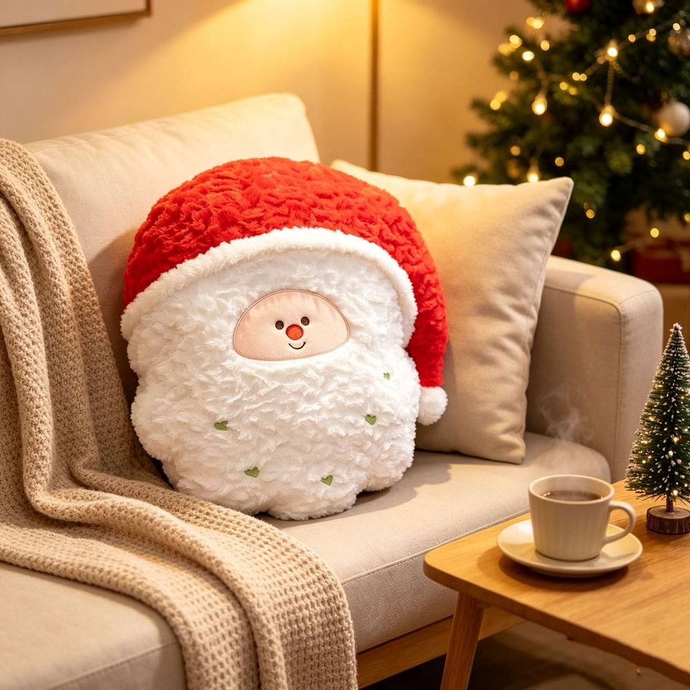 Festive Christmas Plush Throw Pillow, Soft Decorative Holiday Cushion, Featuring Santa Claus Snowflake Wreath Designs, Perfect for Cozy Living Room Sofa, Ideal Gift for Family