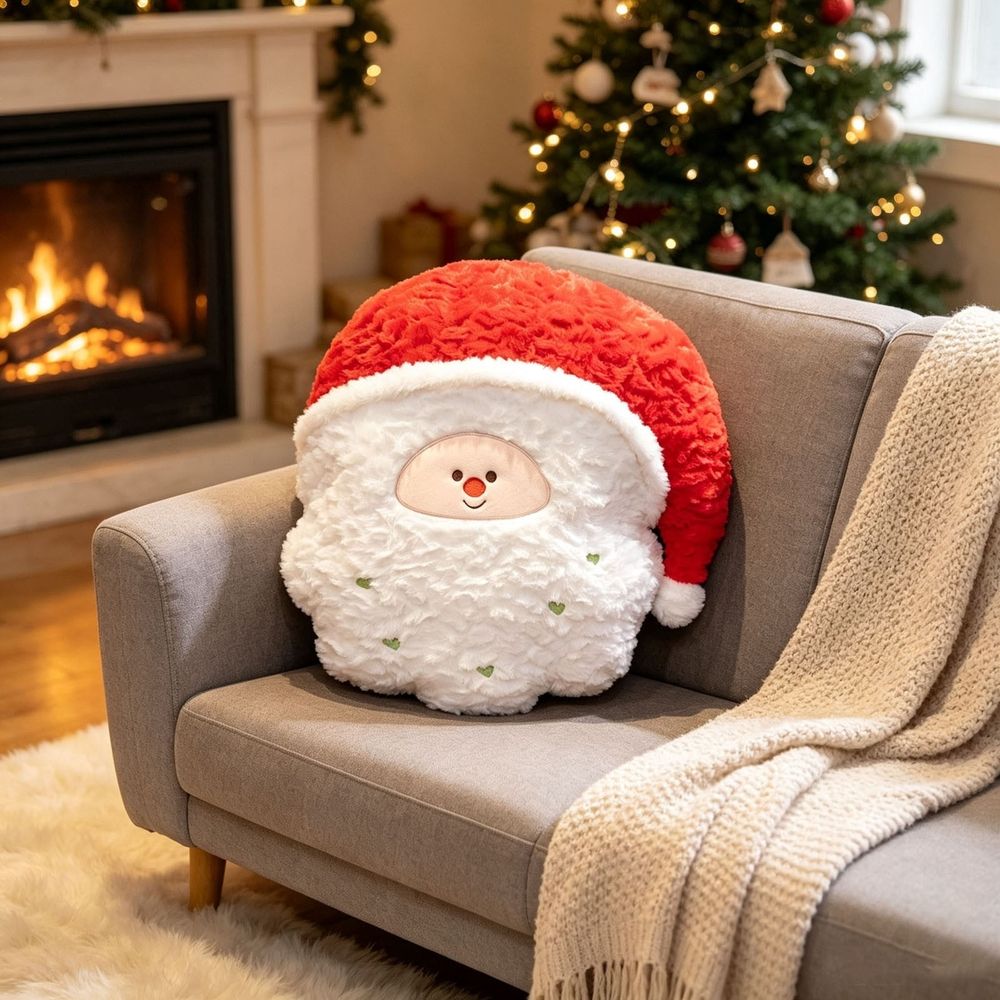 Festive Christmas Plush Throw Pillow, Soft Decorative Holiday Cushion, Featuring Santa Claus Snowflake Wreath Designs, Perfect for Cozy Living Room Sofa, Ideal Gift for Family