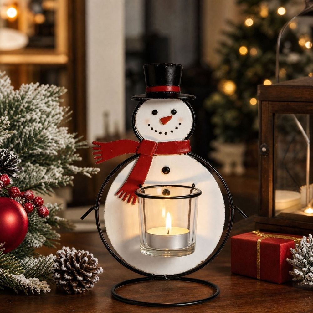 Christmas Snowman Candle Holder, Holiday Table Decor, Unique Festive Candle Stand, Warm Ambience Lighting, Ideal Christmas Home Decoration, Gift for Family and Coworkers