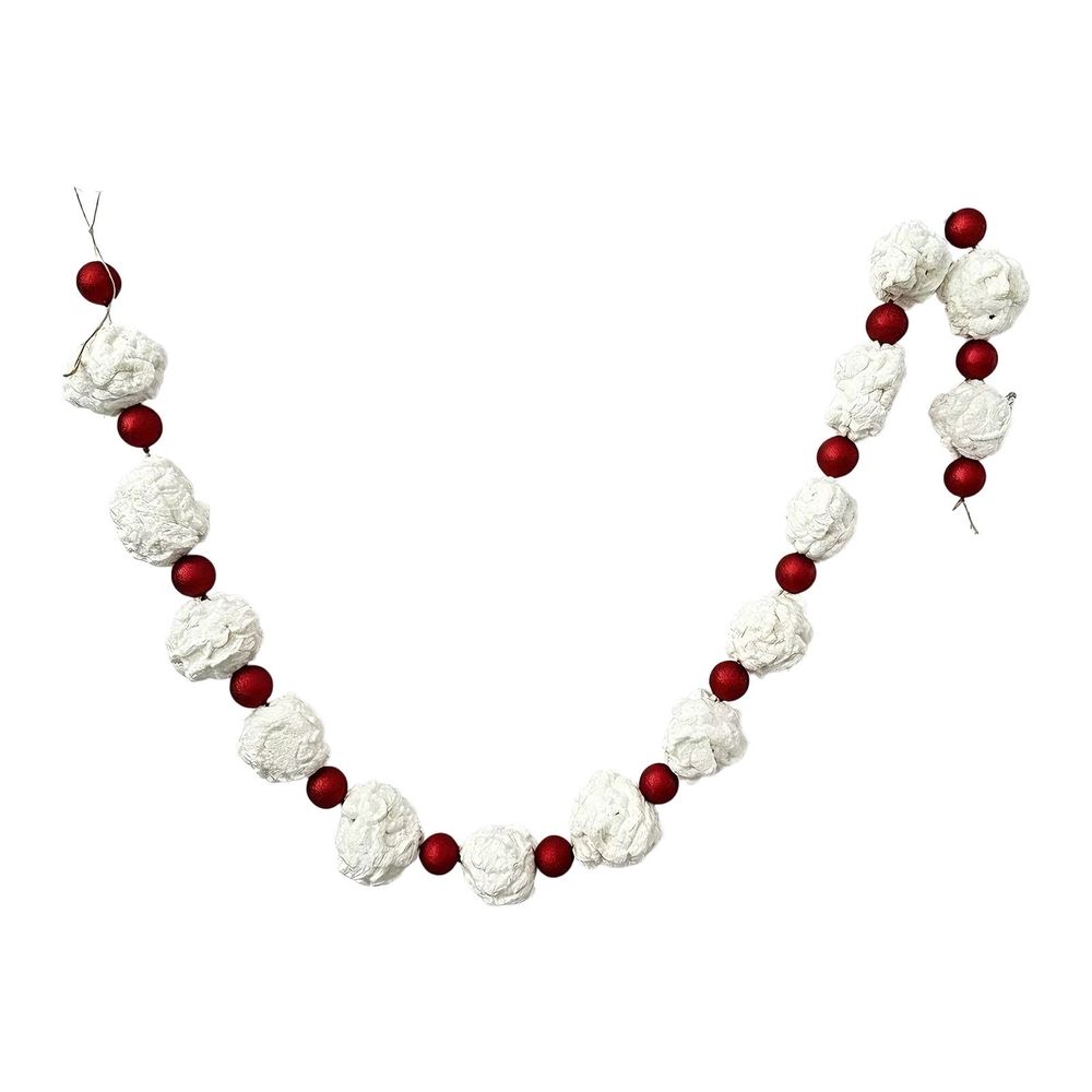 Festive Holiday Garland, Christmas Rattan Decoration, Pre-Strung Foam Ball Candy Cane Style, Lightweight Shatterproof Ornament, Versatile Draping for Tree Mantel Door Window,Red