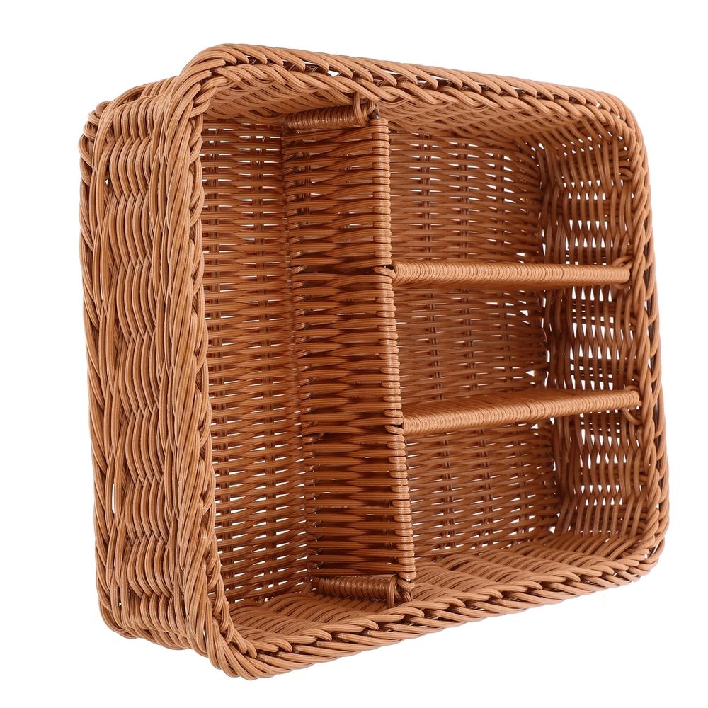 Chocolate Rattan Cutlery Tray 4 Deep Compartments for Kitchen Storage