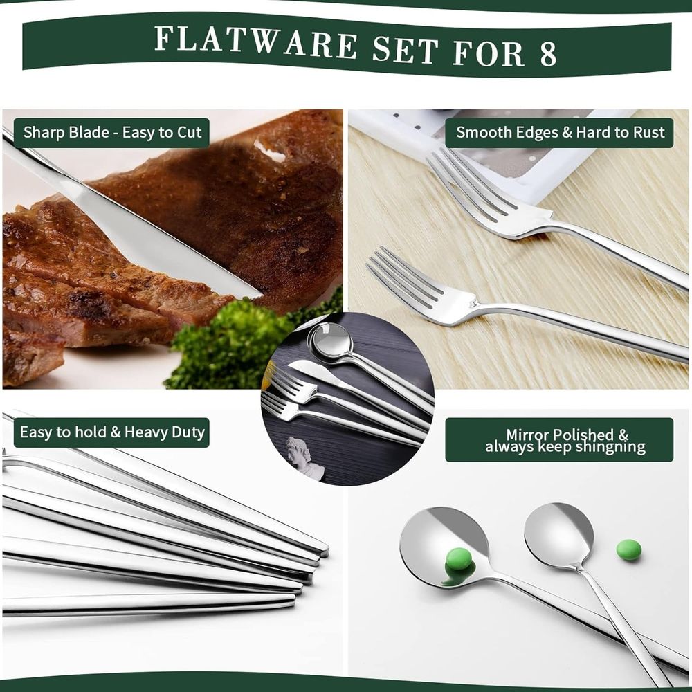 Silverware Set for 8, 40 Pieces Stainless Steel Flatware Set, Tableware Cutlery Set for Home and Restaurant, Knives, Forks, Spoons, Mirror Polished, Dishwasher Safe, Silver