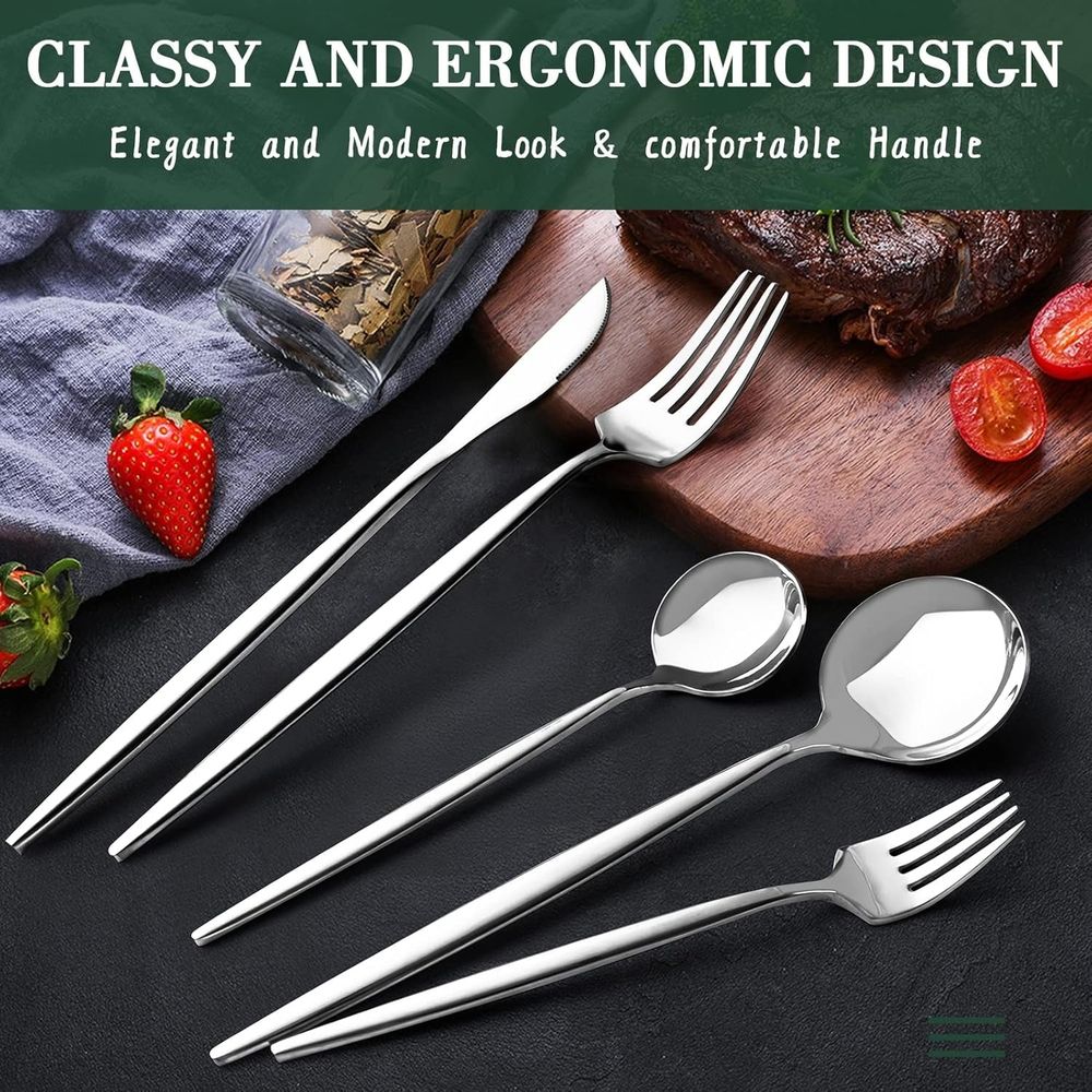 Silverware Set for 8, 40 Pieces Stainless Steel Flatware Set, Tableware Cutlery Set for Home and Restaurant, Knives, Forks, Spoons, Mirror Polished, Dishwasher Safe, Silver