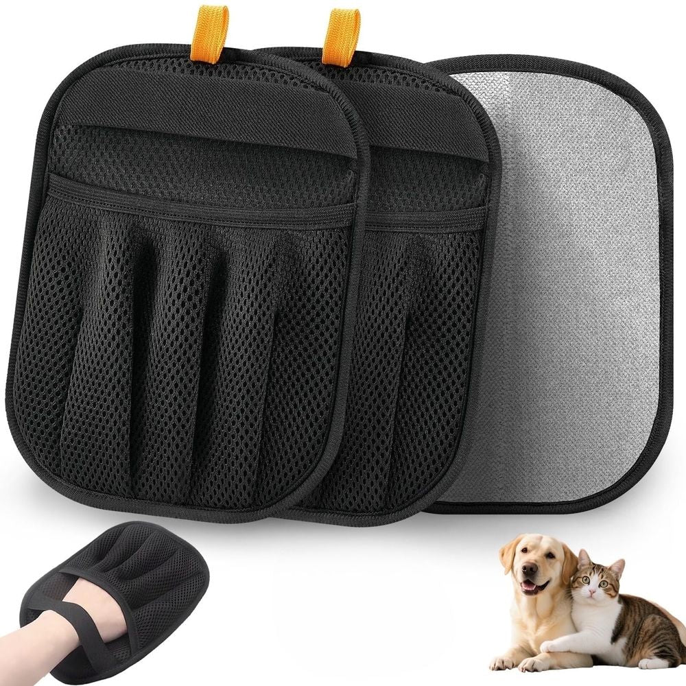 2-piece set of cat and dog pet hair removal gloves, five finger electrostatic hair removal gloves, reusable hair removal tools for sofas, clothing, carpets, and car seats (black)