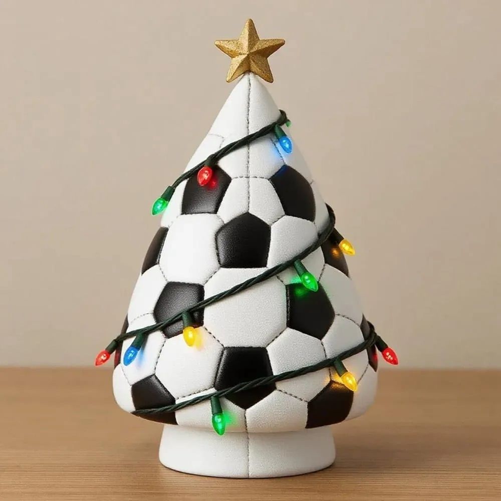 Sports ball Christmas tree decoration, football shaped Christmas tree with lights, unique holiday decoration for sports enthusiasts, family offices, men's cave parties, desktop