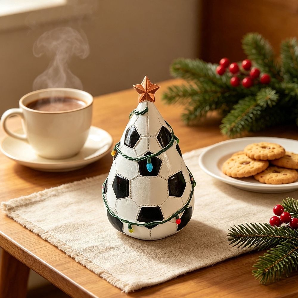 Sports ball Christmas tree decoration, football shaped Christmas tree with lights, unique holiday decoration for sports enthusiasts, family offices, men's cave parties, desktop