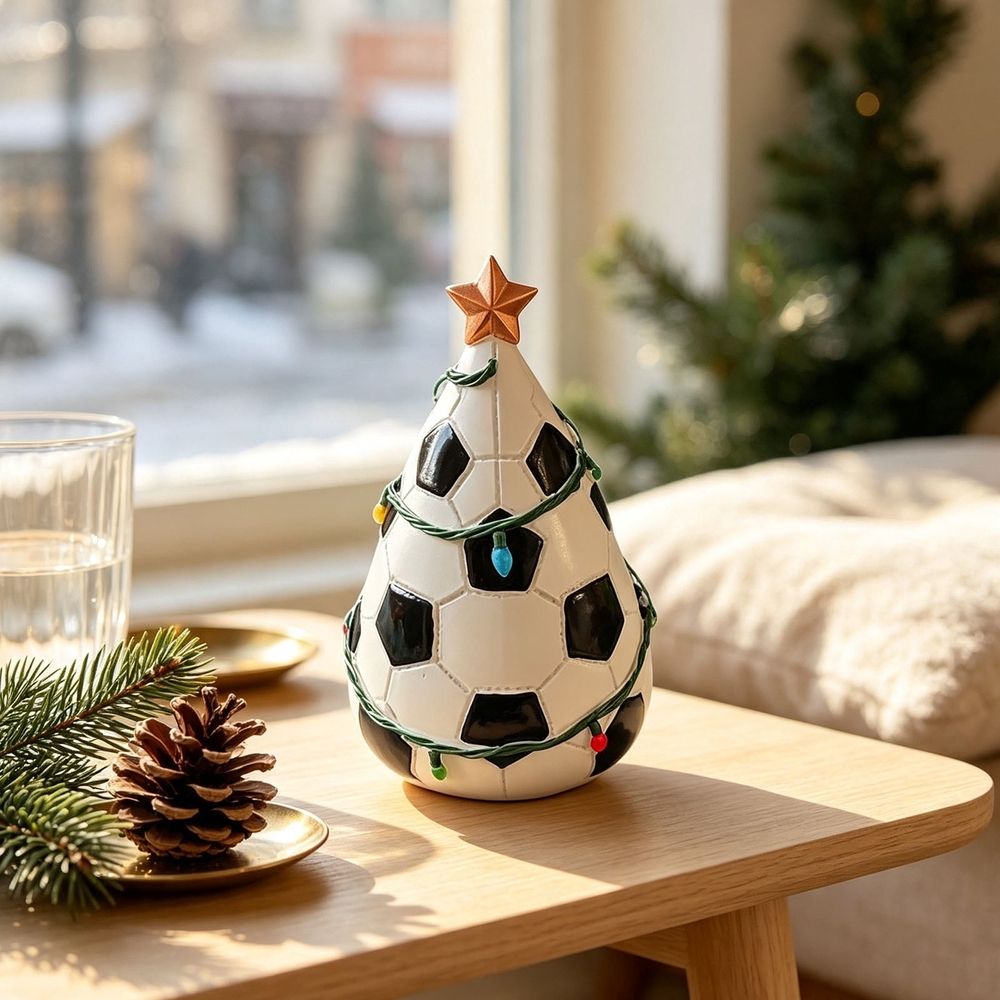 Sports ball Christmas tree decoration, football shaped Christmas tree with lights, unique holiday decoration for sports enthusiasts, family offices, men's cave parties, desktop