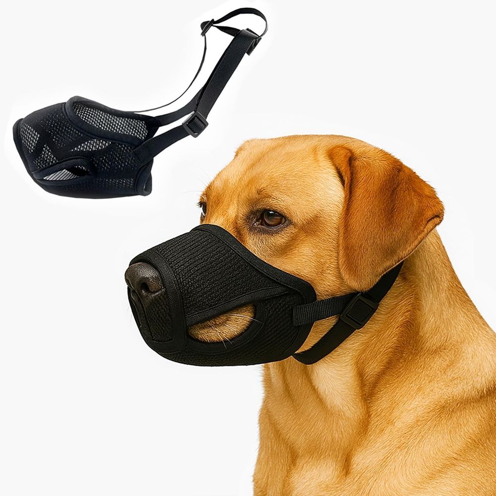 Dog Muzzle – Mesh Soft Muzzle for Small Medium Large Sized Dogs, Adjustable for No Bark, Scavenging, Licking & Chewing, Prevent Biting, Black (S–XL)
