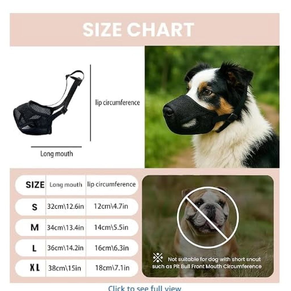 Dog Muzzle – Mesh Soft Muzzle for Small Medium Large Sized Dogs, Adjustable for No Bark, Scavenging, Licking & Chewing, Prevent Biting, Black (S–XL)