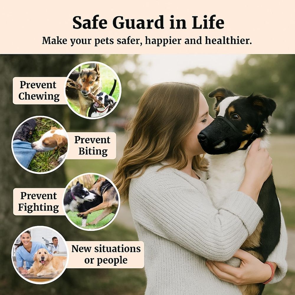 Dog Muzzle – Mesh Soft Muzzle for Small Medium Large Sized Dogs, Adjustable for No Bark, Scavenging, Licking & Chewing, Prevent Biting, Black (S–XL)