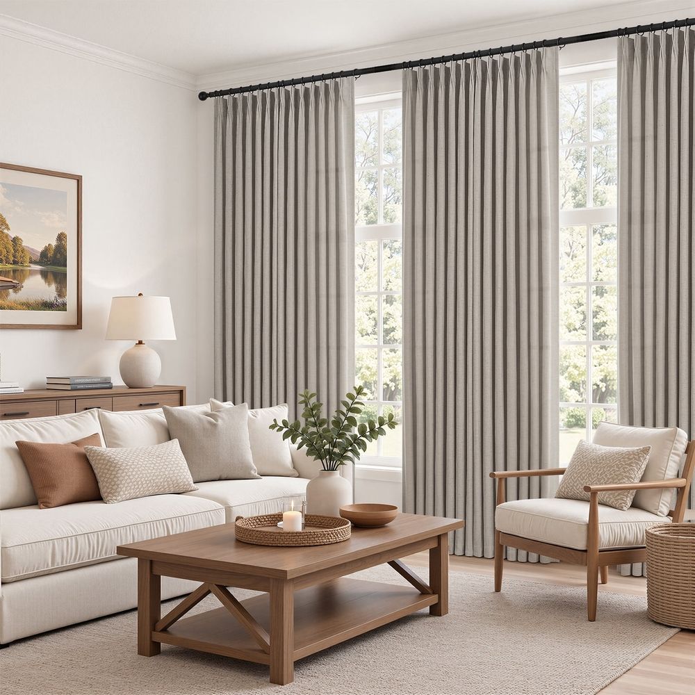 Pinch Pleated Linen Sheer Curtains 94 inches long panels set of 2 for Living Room Bedroom, Light Filtering Farmhouse Window Curtains with Hooks, 40"×94", Oatmeal