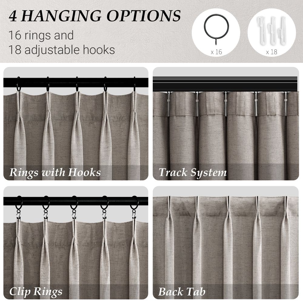 Pinch Pleated Linen Sheer Curtains 94 inches long panels set of 2 for Living Room Bedroom, Light Filtering Farmhouse Window Curtains with Hooks, 40"×94", Oatmeal
