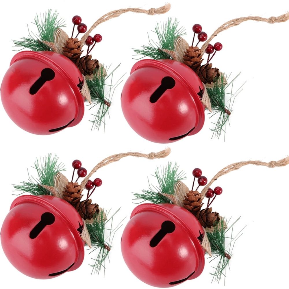 4-Pack Red Christmas Bell Ornaments Hanging Decorations for Xmas Tree Holiday Party Supplies