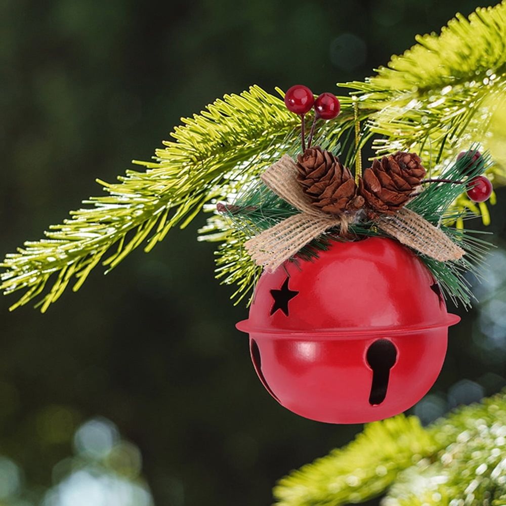 4-Pack Red Christmas Bell Ornaments Hanging Decorations for Xmas Tree Holiday Party Supplies