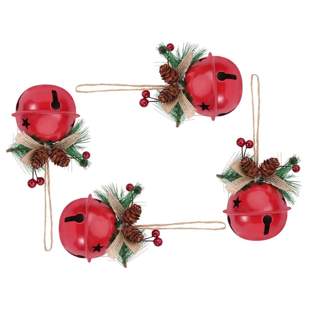 4-Pack Red Christmas Bell Ornaments Hanging Decorations for Xmas Tree Holiday Party Supplies