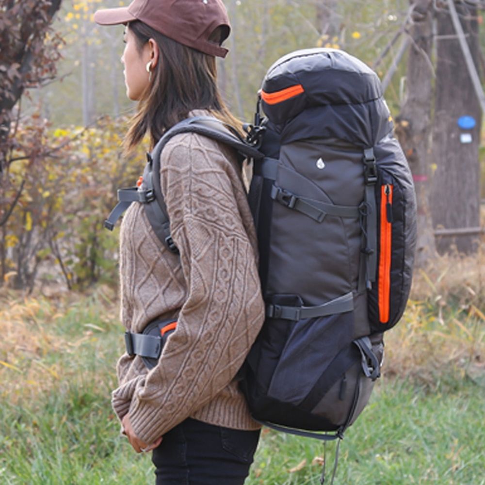 outdoor backpack 65L Hiking Backpack Lightweight Durable Outdoor Sports Travel Daypack for Men Women Camping Trekking Nylon Black Dark Blue Orange 32 x 23 x 68cm