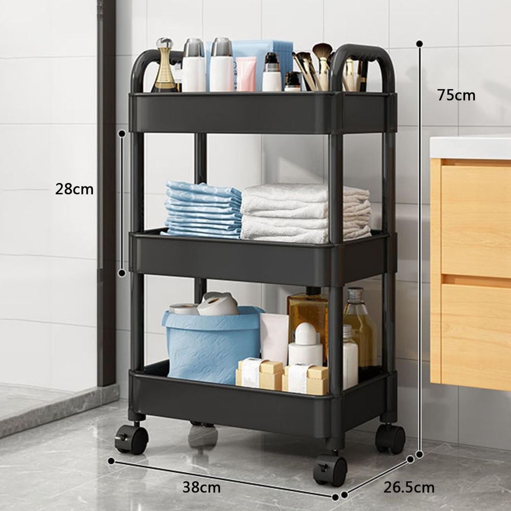 3-Tier Plastic Rolling Utility Cart, Multi-Functional Storage Trolley with Wheels for Office, Living Room, Kitchen