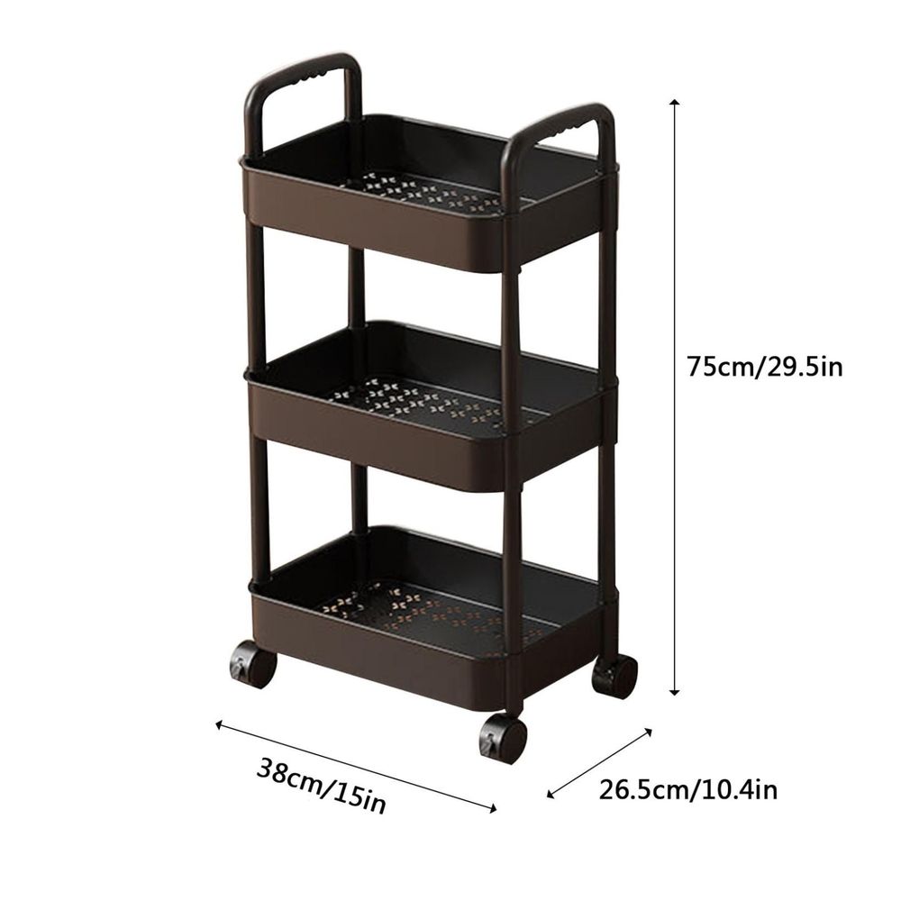 3-Tier Plastic Rolling Utility Cart, Multi-Functional Storage Trolley with Wheels for Office, Living Room, Kitchen