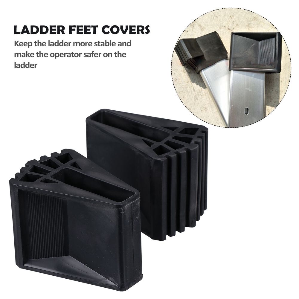 Folding Ladder Feet Protectors, Black Rubber, Non-Skid, Durable, 2Pcs