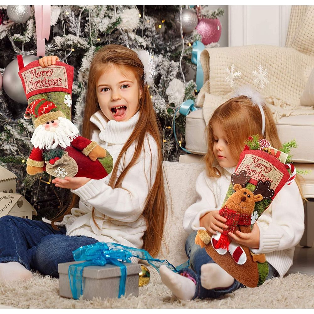 Christmas Stockings 18" Large Fireplace Hanging Christmas Stockings Decorations Santa, Snowman & Reindeer Christmas Stockings Family Holiday Xmas Party Decorations